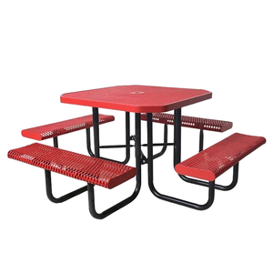 Table de pique-nique et de repas extérieure commerciale moderne, durable, extra-large en acier, avec banc et chaises - Product Image 1