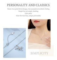 Kalung Liontin Bunga Berdaun Empat ALICE Lucky S925 Sterling Silver Model V-Neck untuk Wanita