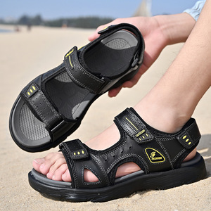 Sandales pour hommes, grandes tailles, en cuir souple, semelle souple, résistantes à l'usure, antidérapantes, pour jeunes - Product Image 5