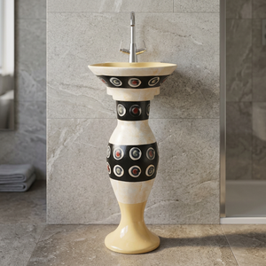 Juego de pedestal de lavabo de cerámica de dos piezas de diseñador, lavabo de Arte de Color para tocador de baño Morbi India - Product Image 3