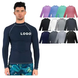 Logotipo personalizado de alta calidad UPF 50 + camisas de compresión de cuello simulado para hombre de manga larga Surf natación Rash Guard