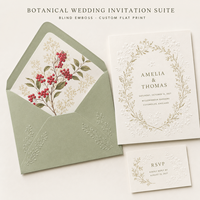 Ensemble d'invitations de mariage botaniques vintage, papeterie florale gaufrée à sec, cartes d'invitation et de réponse avec enveloppe vert sauge