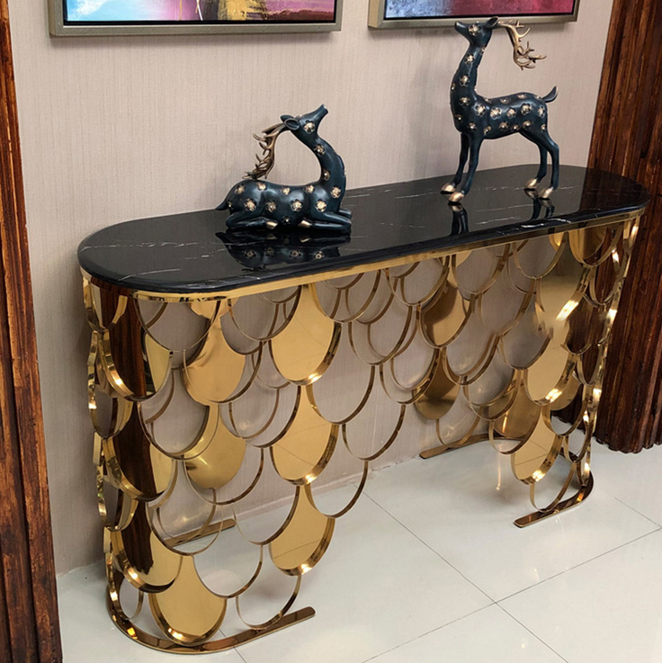 Rechthoekige Zilveren Rvs Metalen Moderne Luxe Stijl Entryway Hal Tafel Console Tafel Voor Woonkamer