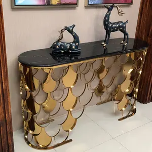 Rectangulaire Argent Acier Inoxydable Métal Moderne De Luxe Style Hall D'entrée Table Console Table pour Salon