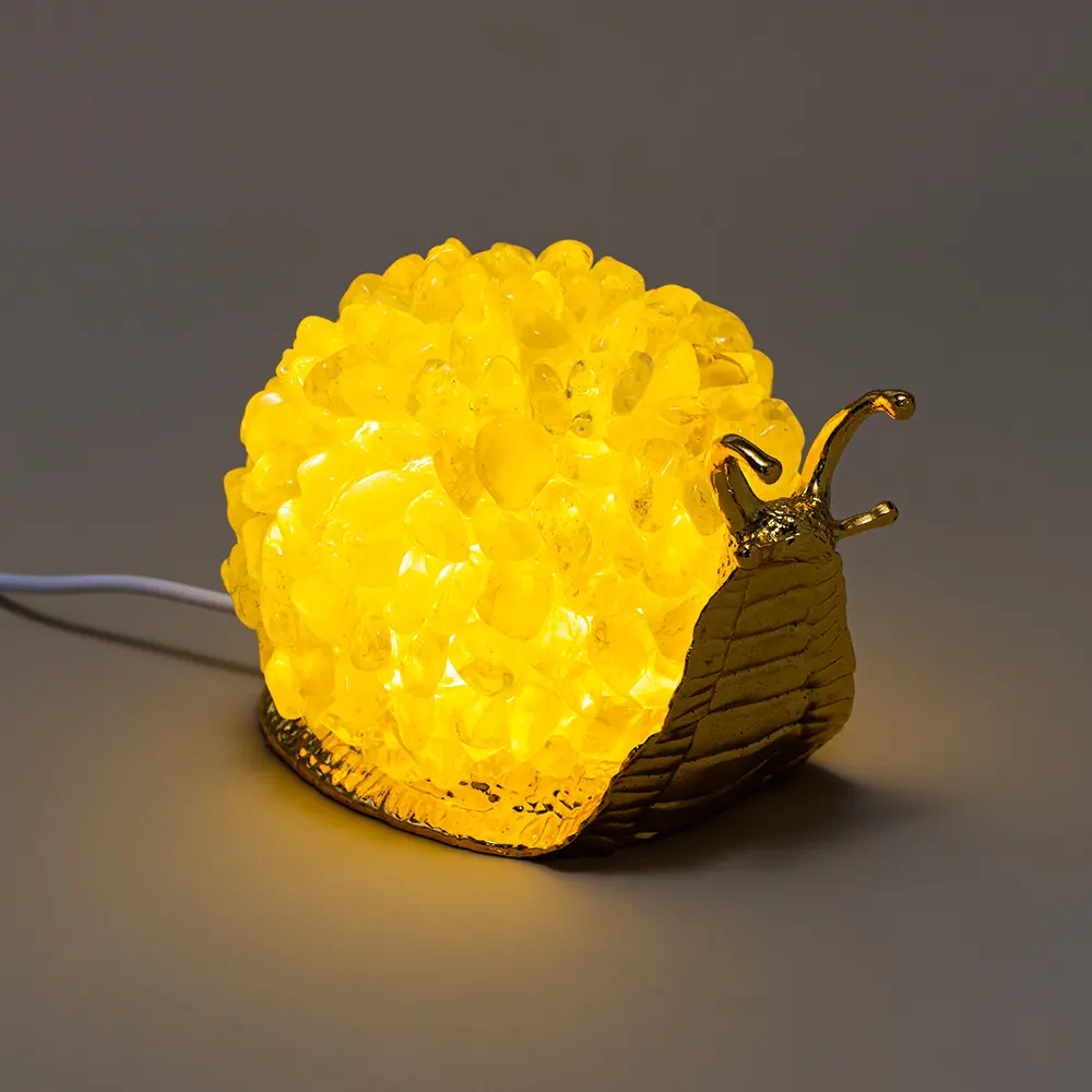 Doğal sitrin küme salyangoz lamba el oyma hayvan salyangoz zanaat kristal şifa ev dekor için güzel rüya USB gece lambası