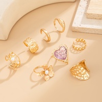 Ensemble de bagues en forme de cœur avec perles d'imitation, fleurs et pierres acryliques pour femmes, bijoux tendance empilables pour doigts
