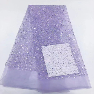 Tessuto di pizzo con paillettes tessuto perline di pizzo di paillettes ricamo di perle pieno abito da sera da sposa tessuto di perline di pizzo con paillettes - Product Image 2