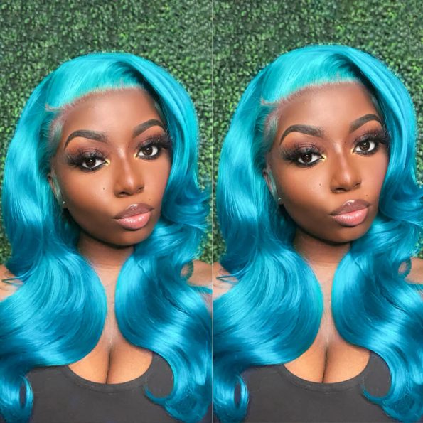 Blue lace front wig