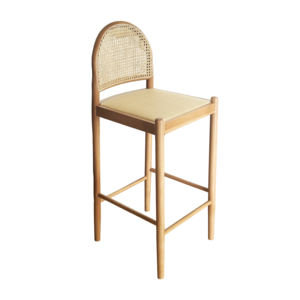 Tabouret <span class=keywords><strong>de</strong></span> comptoir HLM110 <span class=keywords><strong>de</strong></span> style côtier classique nordique avec dossier arqué, texture <span class=keywords><strong>de</strong></span> canne naturelle, bois massif, siège en rotin tressé, chaise <span class=keywords><strong>de</strong></span> bar - Product Image 3