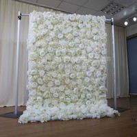 Mur de fleurs artificielles réalistes LFB2301 Rose blanche Gypsophile Soie Moderne 8x8 pieds Anniversaire Saint-Valentin