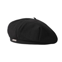 Béret élégant de haute qualité, design rétro, couleur unie, bonnet d'hiver pour femmes, accessoires de mode avec étiquette métallique, logo personnalisé