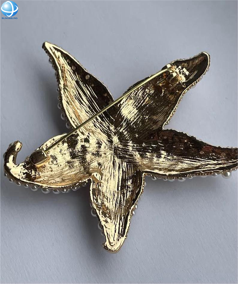 Broche étoile Argentée Fleur Rose Bleu Nuit Perles Breloques | Méli Cré'Art