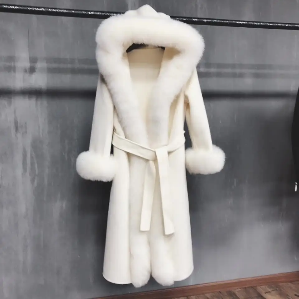 Wool And Blended Women's Wool Coat Hooded Detachable Real Fox Fur Collar Single-breasted Design Made In China