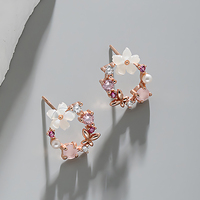 Anting Tusuk Bentuk Karangan Bunga Emas Mawar dengan Mutiara Zirkon Wanita Perak Sterling 925 Anting Fashion Perhiasan Khusus Grosir