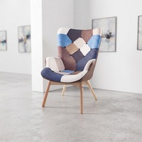 Fauteuil à dossier haut MERRY multicolore en patchwork, ottoman, tissu rembourré, fauteuil inclinable de loisirs, design traditionnel