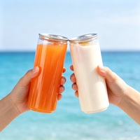 Boîtes en plastique PET transparentes de qualité alimentaire pour jus, avec couvercles en aluminium faciles à ouvrir, personnalisables, jetables, 210 ml, 250 ml, 330 ml, avec logo.