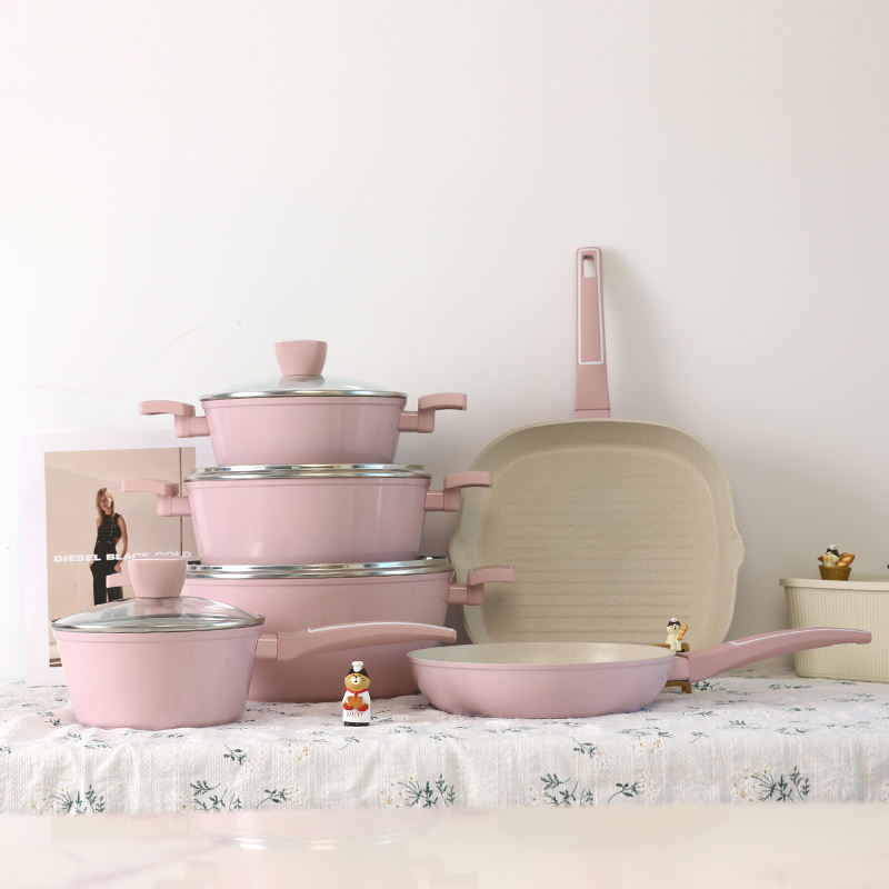 New Fashion Forged Cookware Sets Granite Pink Eco-Friendly