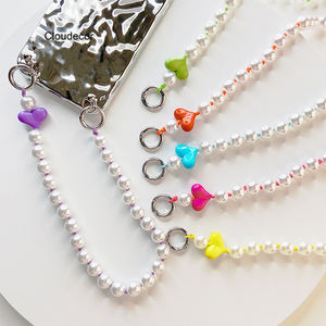 INS <span class=keywords><strong>perle</strong></span> Anti-perte poche mode coeur perlé chaîne de téléphone 32cm coloré étui pratique pour <span class=keywords><strong>iPhone</strong></span> sangles de téléphone portable - Product Image 1