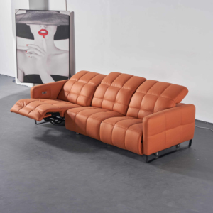 ชุดโซฟาหนังปรับเอนไฟฟ้า - โซฟาสามที่นั่งทันสมัยพร้อมโครงโลหะหุ้มหนังแท้ ฟังก์ชั่นนวดและปรับขยายได้ - Product Image 5