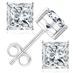 Boucles <span class=keywords><strong>d</strong></span>'oreilles clous en moissanite taille princesse, plaqué or 14K, argent sterling 925, bijoux pour femmes et hommes, <span class=keywords><strong>diamant</strong></span> carré VVS 0,6ct-2ct - Product Image 1