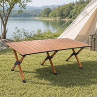 Table de camping pliable en acier au carbone avec plateau en bois pour les activités de barbecue et de pique-nique en plein air