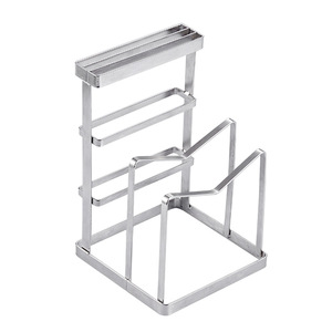 ที่วางมีดและเขียงสแตนเลสพร้อมขาตั้ง ชั้นวางฝาหม้ออเนกประสงค์รูปทรงกลม - Product Image 2