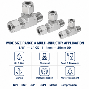 Conector en T <span class=keywords><strong>de</strong></span> Acero Inoxidable, Rosca NPT, Conexión por Compresión, Forjado, 1000PSI-10000PSI, Marca OJFLUID para Uso Marino - Product Image 3
