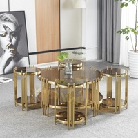 Meubles de salon canapé rond en pierre de verre petite Table basse table centrale de luxe Tables basses en marbre blanc doré à vendre