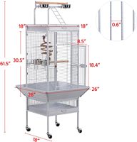 Volière de luxe moderne à grande capacité avec dessus amovible, sur support métallique à roulettes, tiroir de rangement et accessoires d'escalade pour perroquets moyens