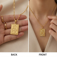 Collier Pendentif en Acier Inoxydable Plaqué Or avec Motifs Loong et Caractères Fu Chinois, Bijoux pour Femmes et Hommes