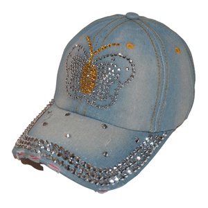 Women's Sporty Colorful Lace Flowers <b>Baseball</b> <b>Cap</b> with Rhinestone Embellishments Common Fabric Jeans Wash Denim (Blue) - Product Image 1