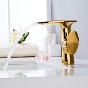 Robinet de lavabo cascade blanc, poignée unique, robinet mélangeur moderne pour lavabo de salle de bain, noyau de vanne en céramique, finition chromée pour eau chaude/froide - Product Image 2