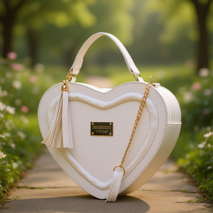 Bolso de Mano para Mujer Fana en Forma de Corazón, Correa de Cadena de Cuero Blanco, Estilo Lujoso, Regalo para el Día de San Valentín, Uso Diario - Product Image 2