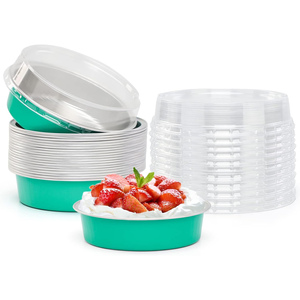 150ml/200ml/250ml PP Aluminum <b>Foil</b> Cupcake Pans with Plastic Lid Microwavable Eco-Friendly Food Grade Round/Square <b>Containers</b> - Product Image 1