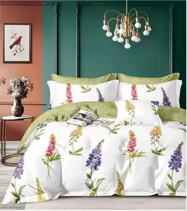 2023 la durée imprimé coton nouveau design ensembles de draps de lit drap housse de couette ensembles avec oreiller Shams plante couvre-lit