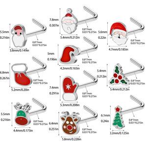 Piercing de nez de Noël en acier inoxydable, bijou corporel festif, accessoire de piercing pour les fêtes - Product Image 2