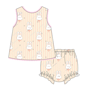 Summer Easter <strong>Bunny</strong> Stripe Pattern Kids Clothing Wholesale Monogram Personalized Skirt Set Cotton Kids <strong>Girls</strong> <strong>Outfit</strong> - Product Image 3