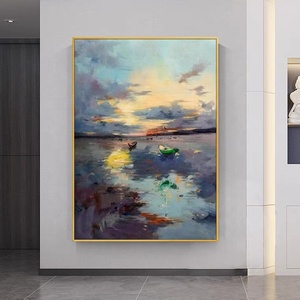 <span class=keywords><strong>Pintura</strong></span> al Óleo de <span class=keywords><strong>Paisaje</strong></span> <span class=keywords><strong>Rural</strong></span> con Barco, Pintada a Mano sobre Lienzo, 50% Hecha a Mano, Arte de Pared para Sala de Estar - Product Image 3