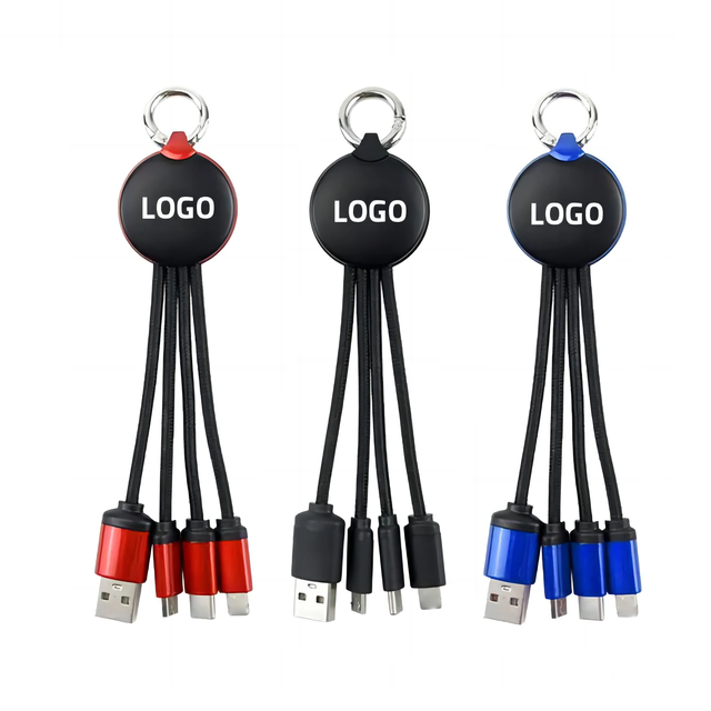 Customizable 3-in-1 USB Cable Type-C Fast Charging Cable LED Logo Keychain Aluminum Alloy Multi-Function for Mobile Phone  Gift