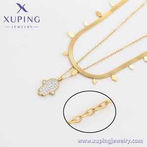 Xuping-collar de cadena doble de acero inoxidable para mujer, cadena de oro de 14K con diseño religioso y piedra de regalo, modelo 00903193 - Product Image 5