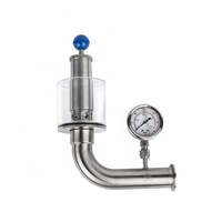 COMPASS Vanne de décharge d'air hygiénique et sanitaire en acier inoxydable SS304 de type L de 1,5 pouce (38,1 mm) avec manomètre de 0 à 2,2 bars