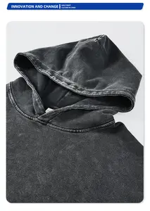 Essentials US Größe 400gsm Baumwolle Schwergewicht Y2K übergroße Säure waschen schwarz Cartoon Grafik Streetwear Distressed Men Hoodie
