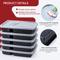 Barquette alimentaire jetable en plastique PP avec compartiments, compatible micro-ondes, pour plats à emporter, avec couvercle