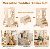 Tour d'apprentissage en bois pour tout-petits, modèle 3-en-1 Montessori, avec marchepied 2 marches et ensemble chaise-table pour cuisine et salle de bain - Meilleures ventes