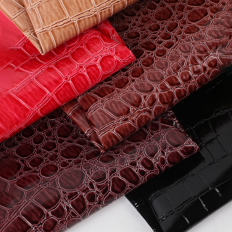 Guangzhou Pvc Leather Fabric Manufacturer 0.6mm Thick Knitted Base High Gloss Stone Pattern Synthetic Leather for Bag Belt