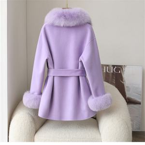 Chaqueta de Invierno para Mujer, Nueva Moda, con Cuello de Piel de Zorro, Abrigo de Lana de Doble Cara, Cálido y Elegante - Product Image 5