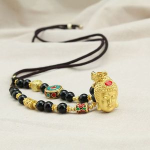 Kalung jimat <span class=keywords><strong>Tara</strong></span> Hijau Nepal kuno antik liontin patung Buddha dewa Buddha Tibet dengan warna eboni rantai manik-manik kayu - Product Image 4