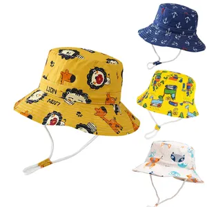 夏季沙滩女孩男孩婴儿儿童动物可爱棉太阳帽卡通印花巴拿马渔夫帽儿童水桶帽