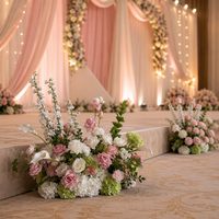 Nouvelle conception personnalisée de centre de table en fleurs artificielles en soie et plastique, rose et blanc, pour mariage, Thanksgiving, boule de fleurs haute