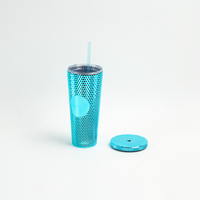 Vaso de Plástico de Doble Pared con Purpurina de 24oz, Personalizado con Logotipo de Fábrica, Reutilizable para Café Frío, con Tapa de Silicona y Pajita